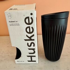 Huskee Black Reusable Coffee Cup 16oz, NEW IN BOX